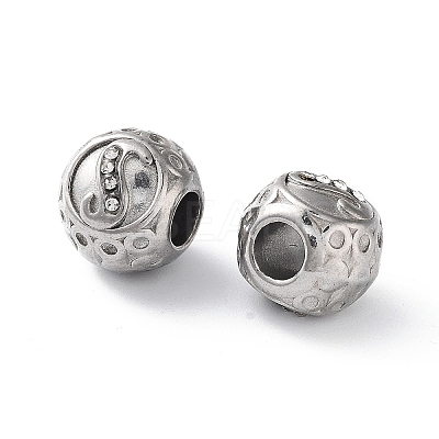 304 Stainless Steel Rhinestone European Beads STAS-A092-10S-P-1