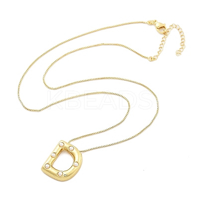 Brass & Plastic Pearl Letter Pendant Box Chain Necklaces for Women NJEW-U017-01G-04-1