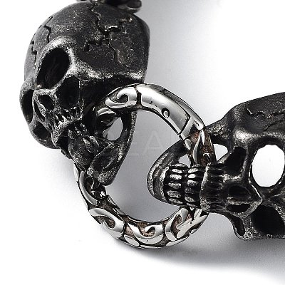 304 Stainless Steel Skull Head Herringbone Chains Bracelets for Men & Women LS-BJEW-D031-29B-1