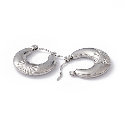 Tarnish Resistant 304 Stainless Steel Croissant with Flower Hoop Earrings for Women EJEW-G314-15P-1