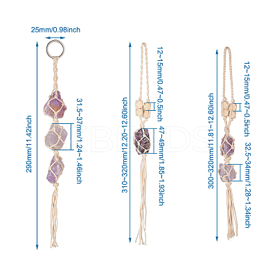 3Pcs 3 Style Irregular Gemstone Hanging Pendant Decoration HJEW-EL0001-08-1