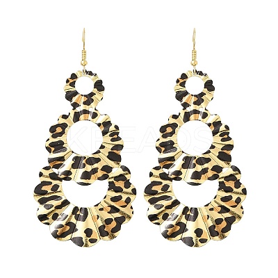 Teardrop Leopard Print Alloy Dangle Earrings for Women EJEW-K304-02G-1