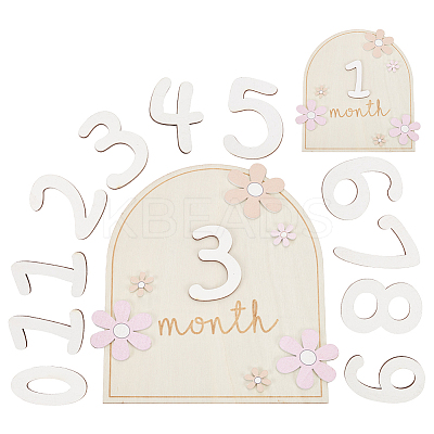 Flower Wood Baby Monthly Milestone Cards with Glue Points DIY-WH0569-42-1