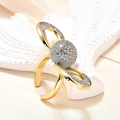 Brass Micro Pave Clear Cubic Zirconia Cuff Rings for Women RJEW-U051-01A-G-1