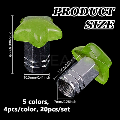 20Pcs 5 Colors Resin Star & Aluminium Alloy Tire Valve Stem Caps HJEW-NB00310-1