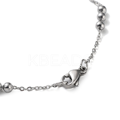 Non-Tarnish 304 Stainless Steel Round Beaded Link Chain Bracelets for Women BJEW-D033-01P-1