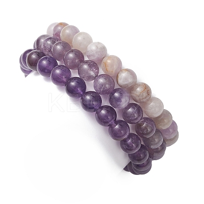 3Pcs Round Natural Lavender Amethyst & Amethyst & Pearl Beaded Stackable Stretch Bracelets Sets BJEW-JB12994-1
