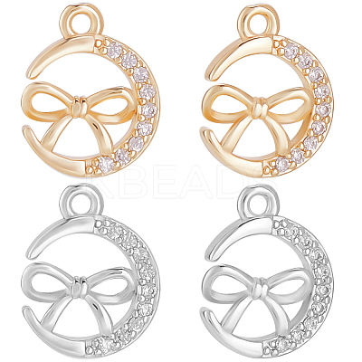 12Pcs 2 Colors Brass Micro Pave Cubic Zirconia Charms KK-BBC0014-88-1