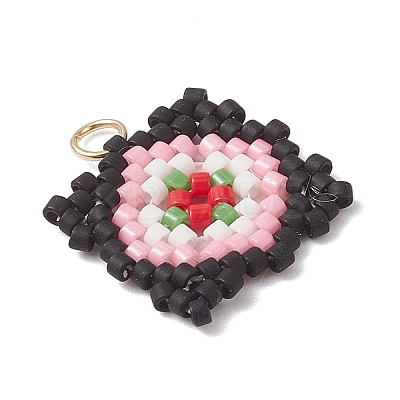 Handmade Glass Seed Beaded  Window Lattice Pattern Shape Pendants PALLOY-MZ00929-02-1