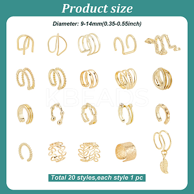 20Pcs 20 Style Multi Line & Leaf & Criss Cross Alloy & Iron Cuff Earrings for Women EJEW-AN0003-53-1