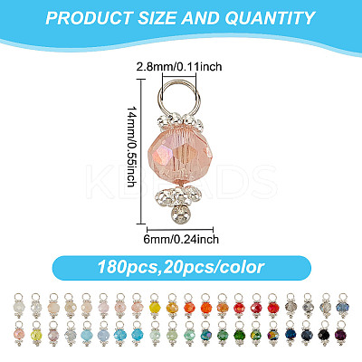 180Pcs 9 Colors Electroplate Glass Pendants PALLOY-GO00004-1