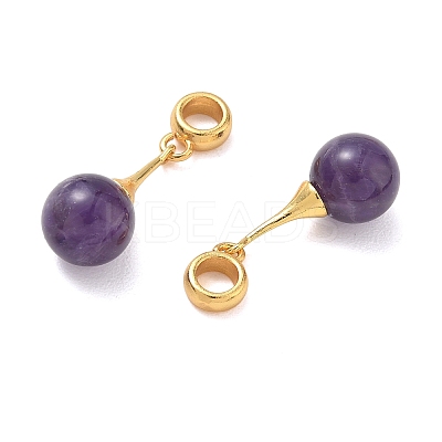 Natural Amethyst & Brass European Dangle Charms GG-D002-15G-01-1