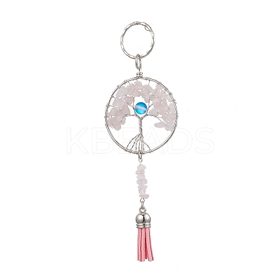 3Pcs 3 Styles Tree of Life Alloy Natural Amethyst & Green Aventurine & Rose Quartz & Synthetic Moonstone Keychain KEYC-JKC00987-1