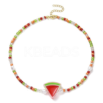 Acrylic Enamel Fruit Pendant Necklace with Glass Seed Chains for Women NJEW-JN04293-1