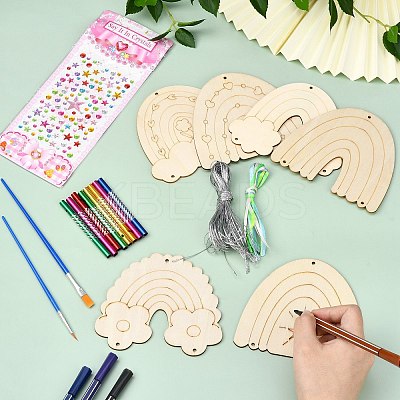 DIY Unfinished Wood Rainbow Wind Chime Kits for Children's Crafts ST-CJ0009-2-1