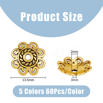 300Pcs 5 Styles Tibetan Style Bead Caps FIND-DC0003-90-1