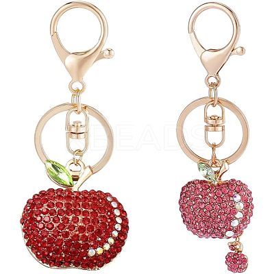 2Pcs 2 Colors Full Rhinestone Apple Keychains KEYC-CA0001-32-1