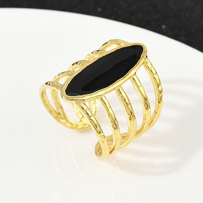 Horse Eye 304 Stainless Steel Enamel Cuff Rings for Women RJEW-G355-04G-1