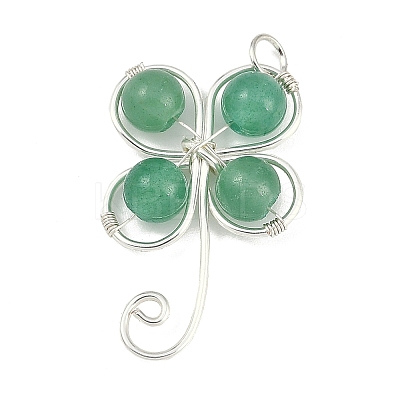 Copper Wire Wrapped Natural Green Aventurine Shamrock Pendants PALLOY-JF02945-04-1