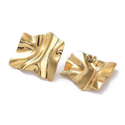 Ion Plating(IP) 304 Stainless Steel Textured Square Ear Studs for Women EJEW-P234-05G-1