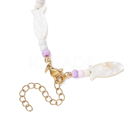 Summer Beach Natural White Shell and Glass Seed Beaded Necklaces NJEW-JN05855-02-1