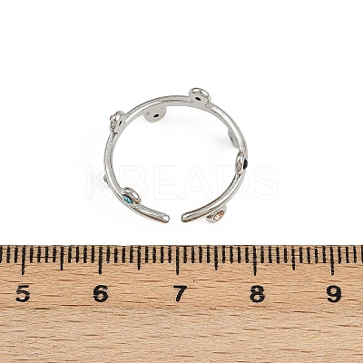 304 Stainless Steel Rhinetsone Open Cuff Rings for Women RJEW-K301-07P-01-1