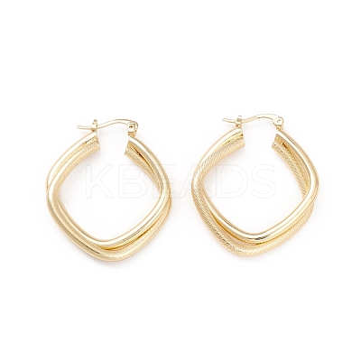 Textured Double Rhombus Brass Huggie Hoop Earrings for Women EJEW-A064-14G-RS-1