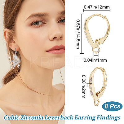 4Pairs Brass Micro Pave Clear Cubic Zirconia Leverback Earring Findings KK-BBC0021-97G-1