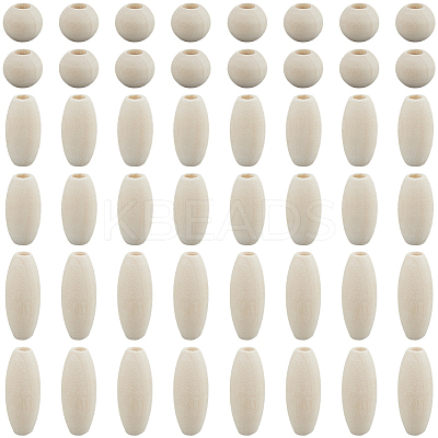 300Pcs 3 Style Natural Unfinished Wood Beads WOOD-SP0001-53-1