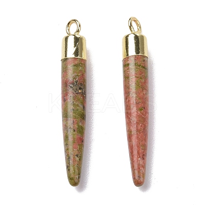 Natural Unakite Brass Pointed Pendants G-B025-02LG-12-1