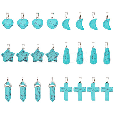 24Pcs 6 Styles Synthetic Turquoise Pendants Sets G-AR0005-22-1