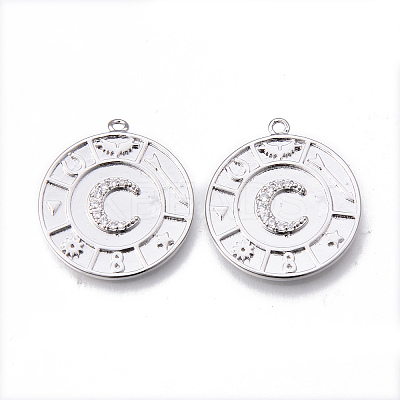 Brass Micro Pave Clear Cubic Zirconia Pendants KK-N232-169P-NF-1