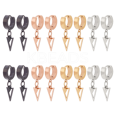 16Pcs 4 Colors 304 Stainless Steel Hollow Triangle Dangle Hoop Earrings with 316 Stainless Steel Pins EJEW-AN0003-66-1