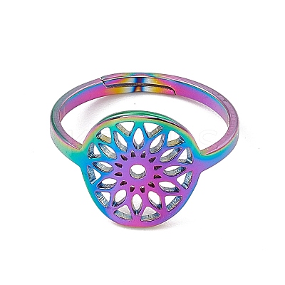 Ion Plating(IP) 201 Stainless Steel Flower Adjustable Ring for Women RJEW-C045-01M-1