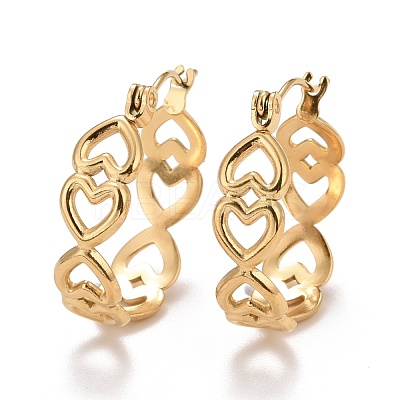 Ion Plating(IP) Hollow Heart 304 Stainless Steel Hoop Earrings for Women STAS-A057-11G-1