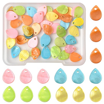 56Pcs 5 Colors Spray Painted Natural Freshwater Shell Teardrop Charms SHEL-FS0001-12-1