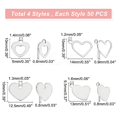 200Pcs 4 Style 201 Stainless Steel Pendants STAS-DC0009-79-1