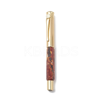 Natural Picasso Jasper Brass Pens AJEW-M209-10G-1