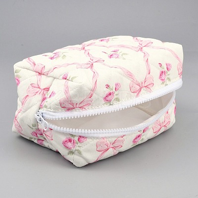 Flower Print Cotton & Polyester Cosmetic Zipper Bag AJEW-WH20002-74A-1