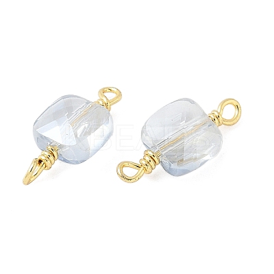 Glass Faceted Square Connector Charms KK-C097-09G-02-1
