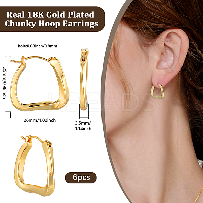 3Pairs Ion Plating(IP) 304 Stainless Steel Trapezoid Hoop Earrings for Women EJEW-BBC0001-40-1