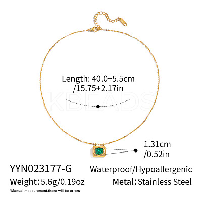 304 Stainless Steel Rhinestone Rectangle with Oval Pendant Necklaces KL1380-2-1