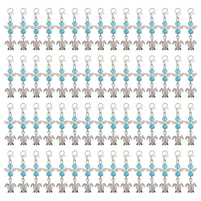 60Pcs Tortoise Tibetan Style Alloy & Glass Angel Pendant Decorations HJEW-CA00067-1