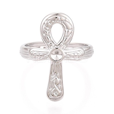 Ankh Cross 304 Stainless Steel Open Cuff Ring Components STAS-N108-60P-1