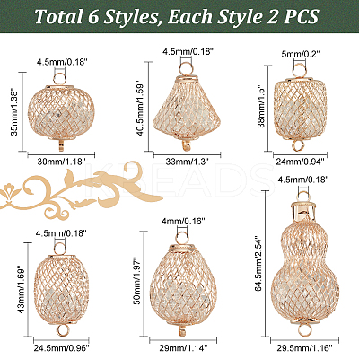 12Pcs 6 Styles Iron Bead Cage Connector Charms FIND-PH0009-39-1