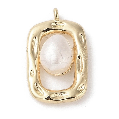 Brass Pendants with Oval Freshwater Pearl KK-G491-21G-1