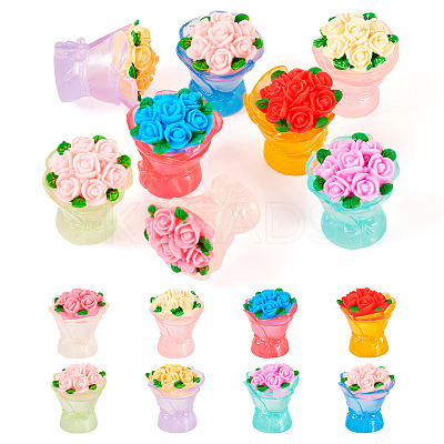 8Pcs 8 Colors Luminous Resin Rose Ornaments RESI-TA0002-82-1
