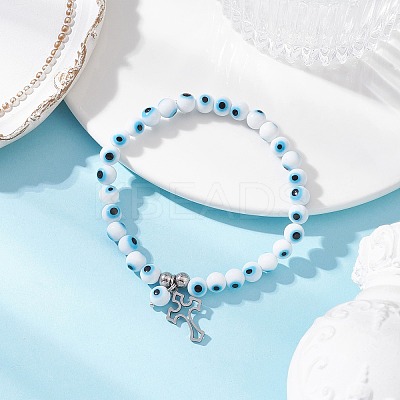 Cross 304 Stainless Steel Charm Bracelets BJEW-JB12262-03-1