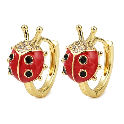 Ladybird Brass Micro Pave Cubic Zirconia Hoop Earrings EJEW-S277-02G-1