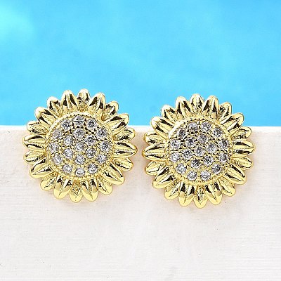 Brass Micro Pave Clear Cubic Zirconia Stud Earrings EJEW-G433-03G-1